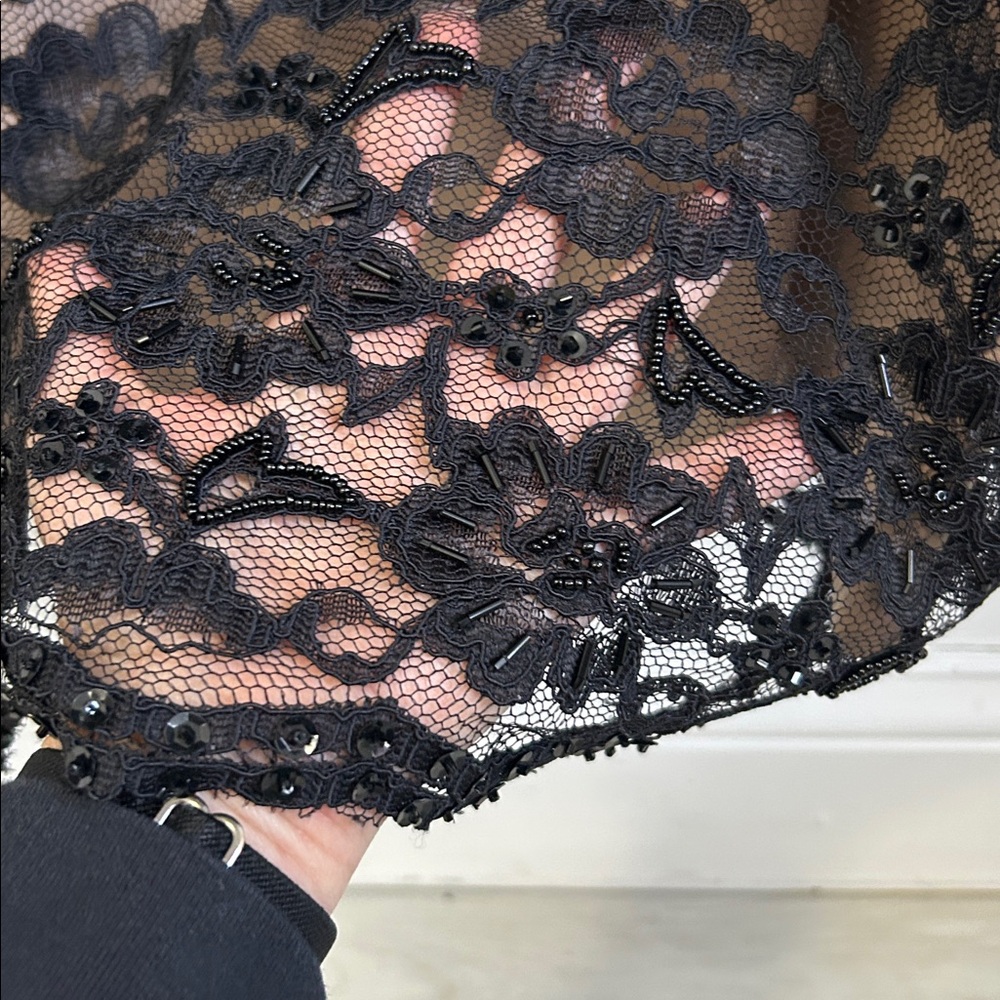 Sandra Darren Black Lace Beaded Long Pencil Skirt - Picture 4 of 11